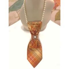 Artisan Vintage Tie Necklace Striped Heart Jewel Beaded Strand Faux Pearls NEW
