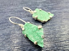Signed Starborn Green Variscite Drusy 9ct Dangle Earrings 925 Sterling Silver SQ