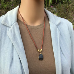 $259 Labradorite Sundance Charm Necklace leather suede cord artisan jewelry