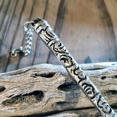 India Tribal Carved Antiqued Sterling Silver Plated Brass 4.75″ Long Hair Stick