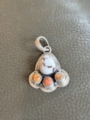 White Buffalo Turquoise With Brown/ Copper Jasper Accent Stone In A Pendant