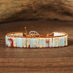 Natural Square Picture Jasper Braided Gemstone Healing Reiki Boho Wrap Bracelet
