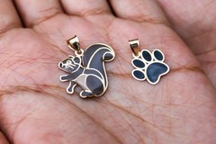 14k Solid Gold Squirrel Charm, Enamel Pendant Animal Charm Hand-Painted Necklace