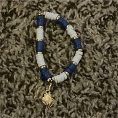 Blue White Gold Round Beaded Charm Bracelet Dangle Beach Theme No Stone Jewelry