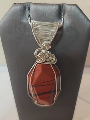 Red Jasper Agate Wire Wrapped Sterling Silver Pendant Necklace Unisex Adults