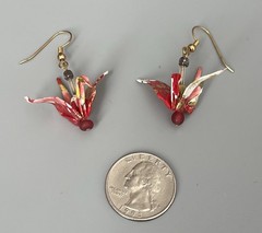 Japanese Traditional Origami Tsuru Bird Crane Design Earrings Red/White/Yellow
