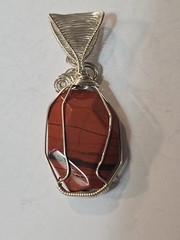 Red Jasper Agate Wire Wrapped Sterling Silver Pendant Necklace Unisex Adults
