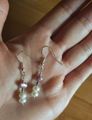 Artist Handmade Cream White Pink Mabe Blister Pearl Pearls Earrings Sterling Sil