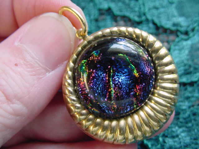 (#DB-410) DICHROIC GLASS brass Pendant JEWELRY PURPLE RED GREEN