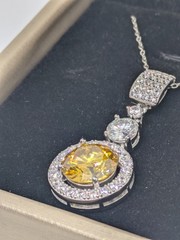 Womens Yellow Moissanite Jewelry Set 6CT Chain, 1CT Ring & 1CT Earrings W/ GRA