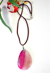 Dragon Veins Agate Pendant Necklace Pink Beige Stone Statemen Unique Jewelry