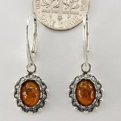 Cognac / Brown BALTIC AMBER Oval Leverback Earrings 925 STERLING SILVER #1548e