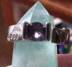 925 Amethyst ring, size 8 1/4, With CZ Stones, Unusual Glam Design!!!