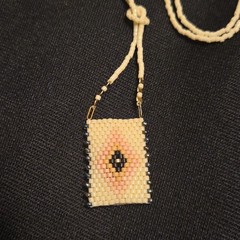 Handwoven Beaded Talisman Necklace-Seed Bead Amulet Pendant w/ Pearl Accents