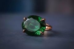 Emerald Ring Anemone Jewelry 14k Gold Oval Cut Double Band Statement