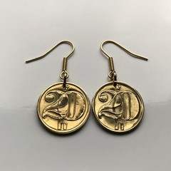 Czechoslovakia 20 Haleru coin earrings socialist Czechia lion Prague Brno 000325