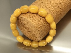 AMBER BRACELET Gift Egg Yolk Barrel Beads Yellow Natural Baltic Amber 12,8g10540