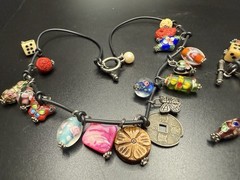 Artisan Charm Necklace Bracelet Set Millefiori Cinnabar Cloisonne Boho