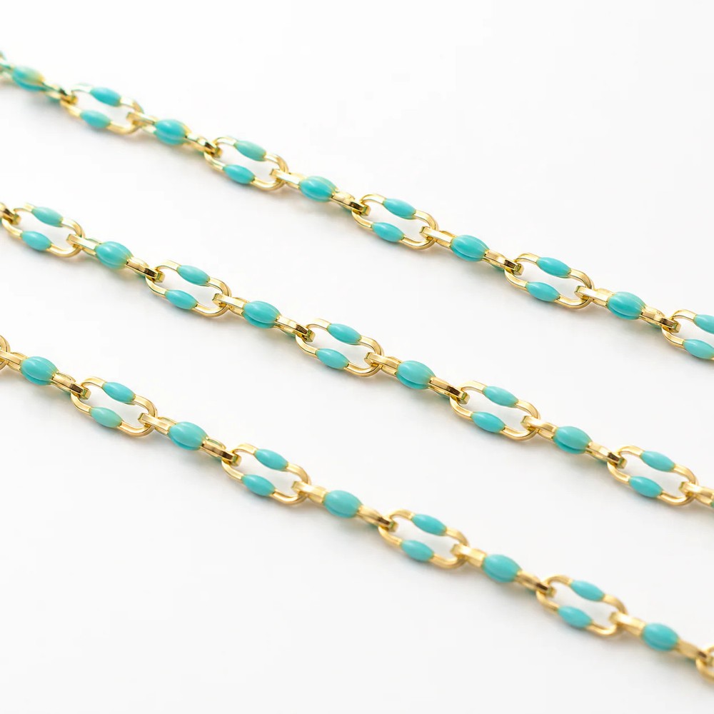 925 Sterling Silver Paper Clip Squared Wire Gold Plated Chain 3.2×0.7mm, Turquoi