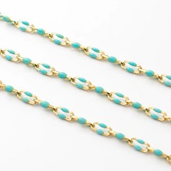 925 Sterling Silver Paper Clip Squared Wire Gold Plated Chain 3.2×0.7mm, Turquoi