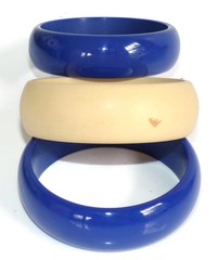 3 Sobral PB24 2 Royal Blue & 1 Beige Taupe Artist Made Bangle Bracelets