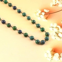 Natural blue and green azurite Necklace 30″ Gemstone 8mm in 925 Sterling Silver