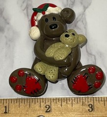 Clay Handcrafted Christmas Teddy Bear Brooch Pin YV-86