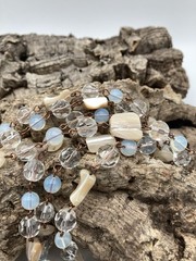 Handcrafted 29″ Beaded Necklace Copper-Tone wire links Crystals Opalite & Stone