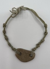 Handmade Ceramic Pendant Cord Bracelet Green Glaze Artisan 2000s