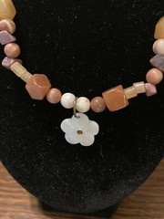 Handmade Necklace – Rhodonite Stones & Chips With a Small Shell Focal Pt(#003)