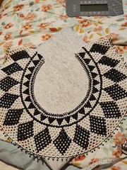 Vtg Artisan Seed Bead Collar Bib Necklace Handmade Black White