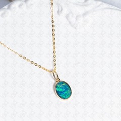 Oval Natural Australian Doublet Opal Pendant Necklace 14k Yellow Gold