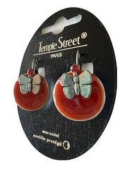 NEW Hobo Unique Soft Red Silver Butterfly Rhinestone Jewel Earring