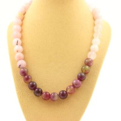 Minerals And Gemstones. Bi-Color Tourmaline Bead Necklace + Rose Opal