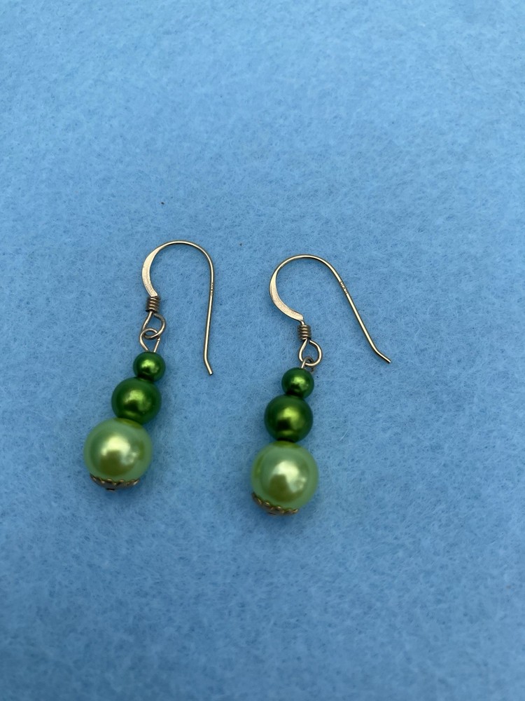 Shades Of Green Pearl and 14k Gold Filled beaded dangle drop earrings
