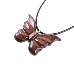 Wooden Butterfly Necklace, Butterfly Pendant, Hand-Carved Wood Jewelry for Women