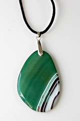 Agate Stone Statement Pendant Necklace Green Semi Sheer White & Brown Waves BOHO