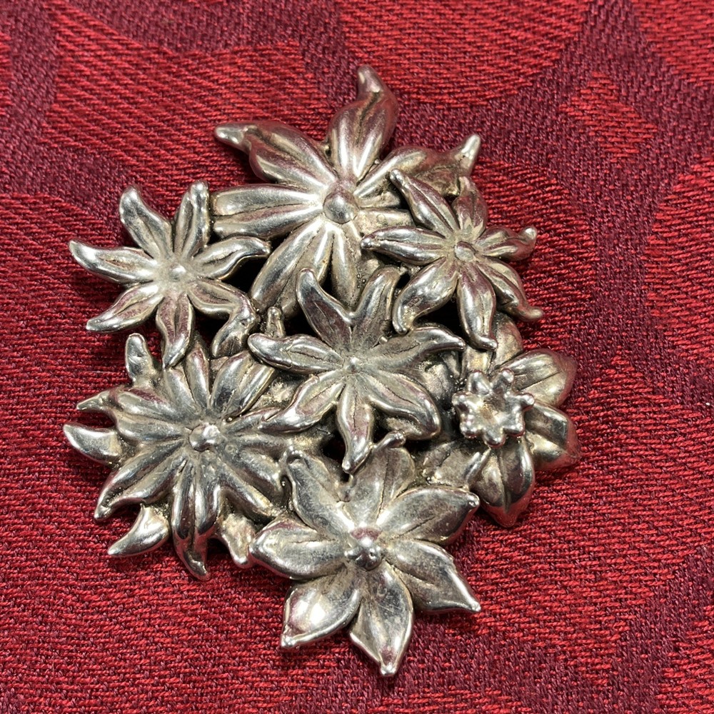 VTG 3″ Sterling Silver 925 Puffy Hibiscus Flower Statement PENDANT BROOCH Israel