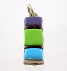 Unmarked Sterling Silver Three Faux Stone Pendant or Charm 7 Grams
