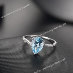 Fine Jewelry Natural Diamond Ring Solid 10K White Gold 2.2carat Sky Blue Topaz
