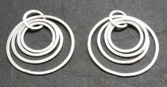 02 Pieces Silver Earrings Handmade Brushed Silver Wire Round Dangles 45mm Long