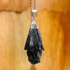 Black Kyanite Pendant Chakra Natural Crystal Angel Wing Sterling Necklac Gemston