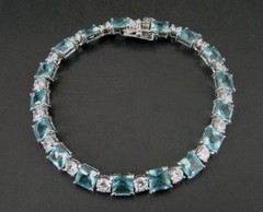FAS Bracelet Silver Blue Stones Square Cubic Zirconia Sterling 925 Tennis