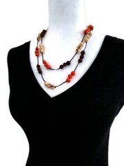 Long Tagua Nut Necklace and Earrings in Orange, Beige, Brown Tagua Necklace T634