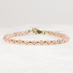 3.5mm Rhodochrosite Bracelet, Dainty Blush Gemstone, 14k Gold Filled