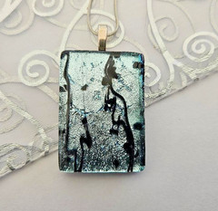 Handcrafted Silver/Black Fused Dichroic Glass Necklace/Pendant/New
