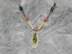 Hand Crafted Deer antler necklace with Malachite gem inlay