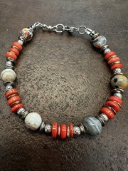 Elegant Orange and Silver Beaded Bracelet