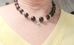 Garnets necklace With Cross Pendant , Handmade