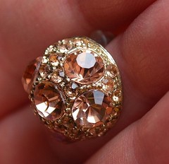 Vtg MCM Gold Tone FACETED PEACH RHINESTONE Domed Post Earrings PRONG SET 1950s